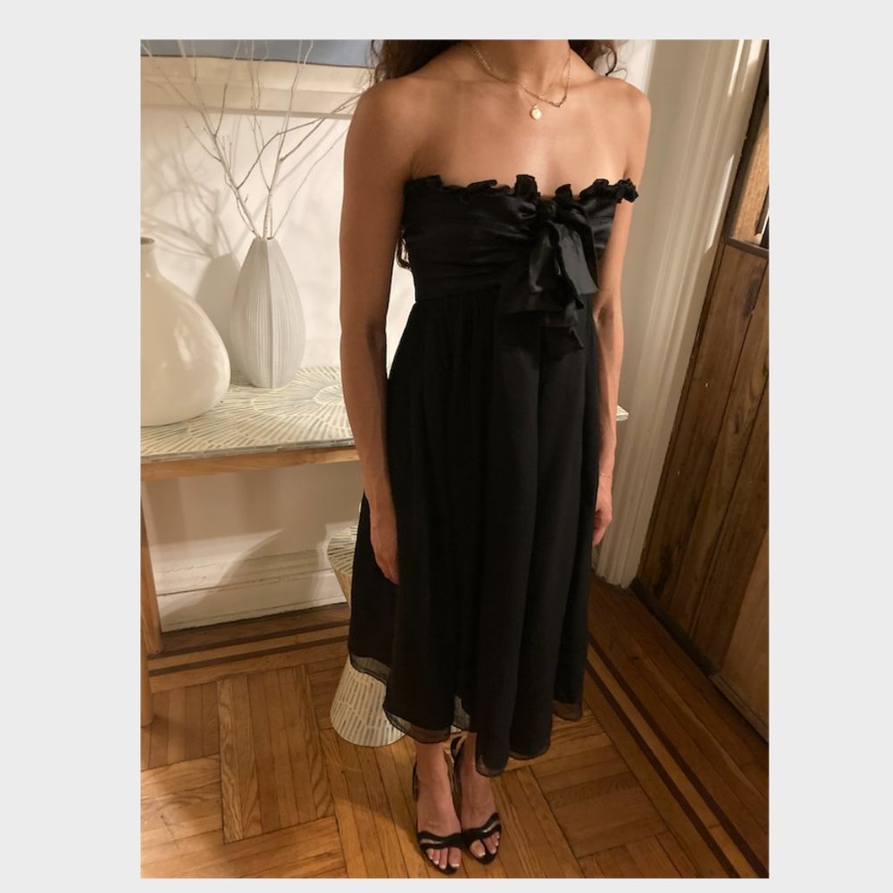 Doori Black strapless silk dress with tie detail